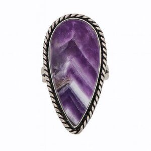 Genuine Natural Purple Amethyst 925 Silver Ring - Size 8.5